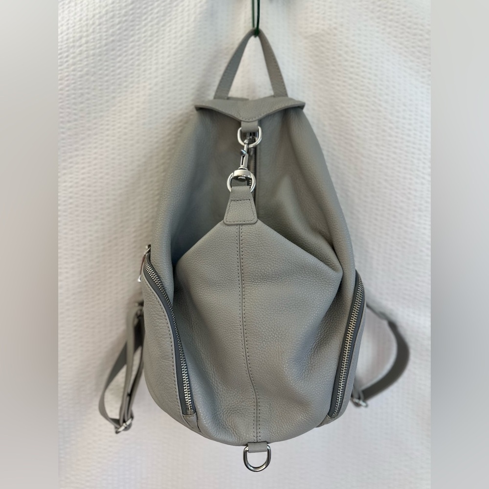 Rebecca Minkoff Julian Gray Pebbled Leather Convertible Sling Backpack Bag